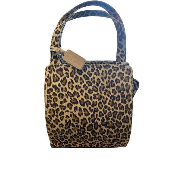 Charles Jourdan Leapord Print Structured Suede Small Tote - Picture 2 of 10
